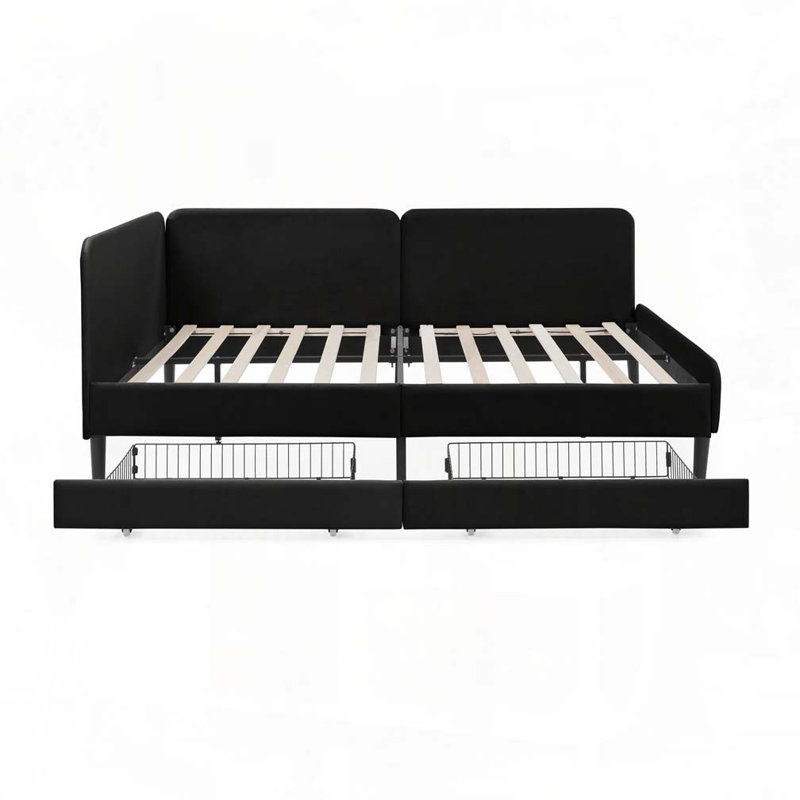 Lit réglable en velours avec 2 tiroirs de rangement, Double