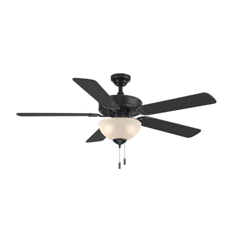 Ventilateur de plafond standard à 5 pales de 52 po avec chaîne de traction et ensemble d'éclairage inclus Gholson, Noir mat