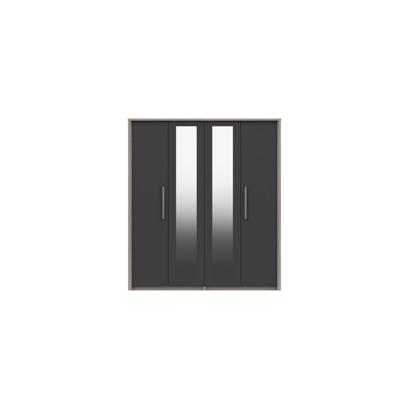 Colville 4 Door Manufactured Wood Wardrobe, Grey Oak/Graphite Gloss