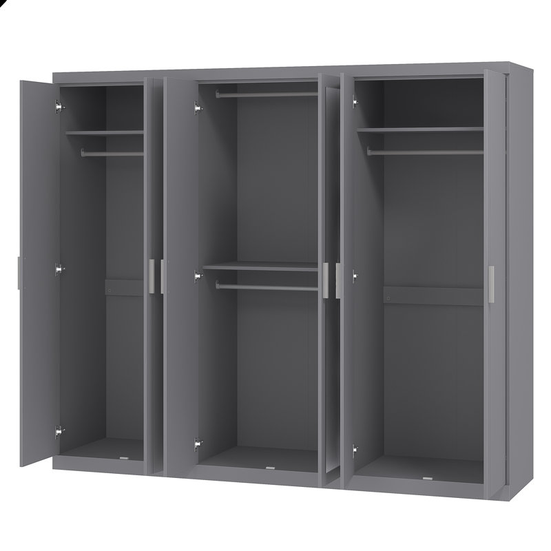 6 Door Wardrobe With Mirror, Cool Grey