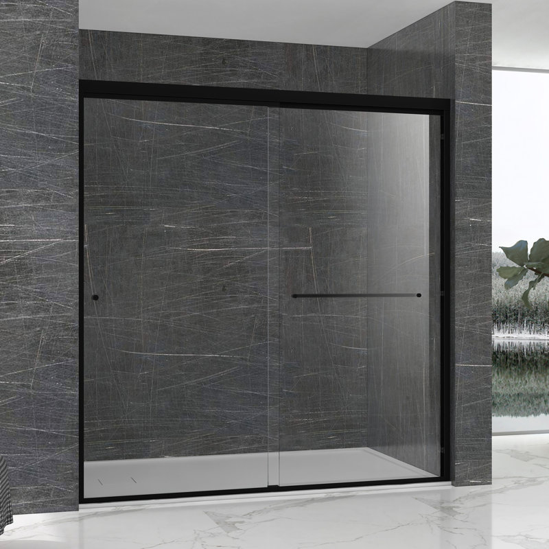 60" x 70" Matte Black Semi-Frameless Sliding Shower Door