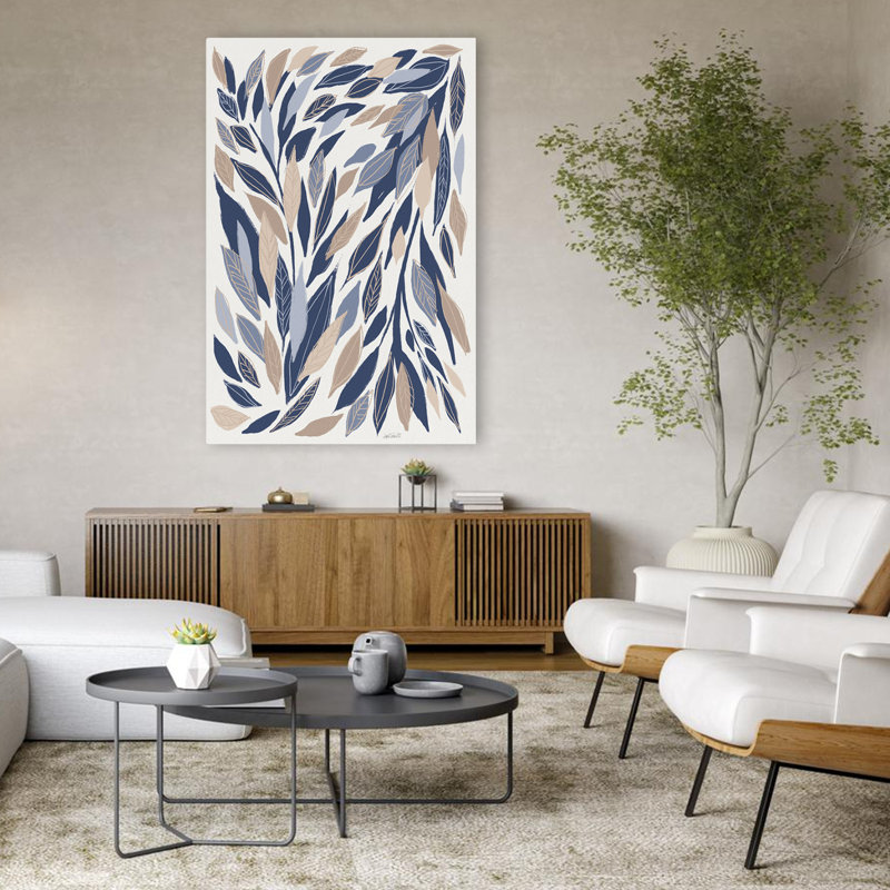 Feuilles feuillues bleu moderne beige moderne crème, H 48 po x l 32 po