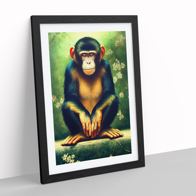 XV1022-3762X Resting Monkey - Print, Black Framed, White, 48cm H x 36cm W