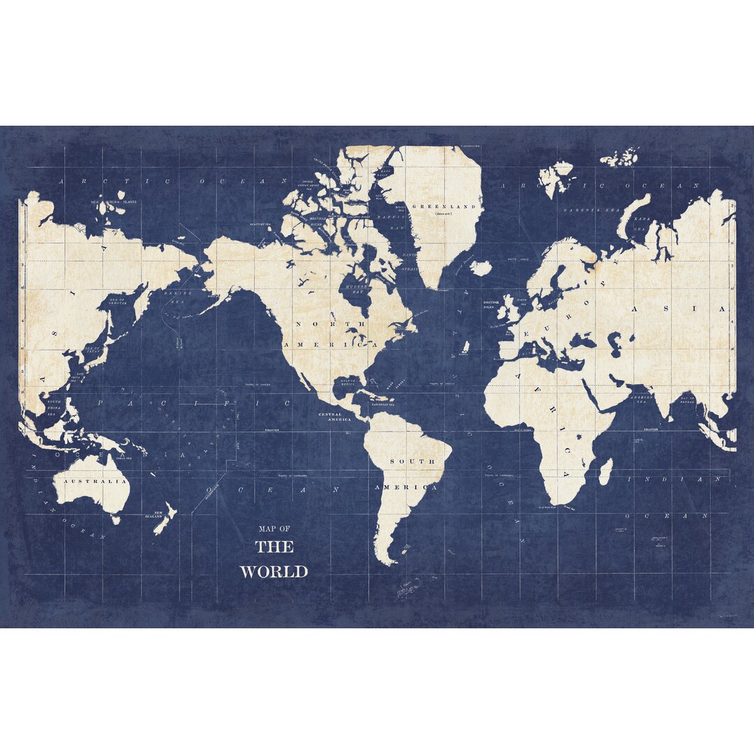 Leinwandbild Blueprint World Map - No Border von Sue Schlabach