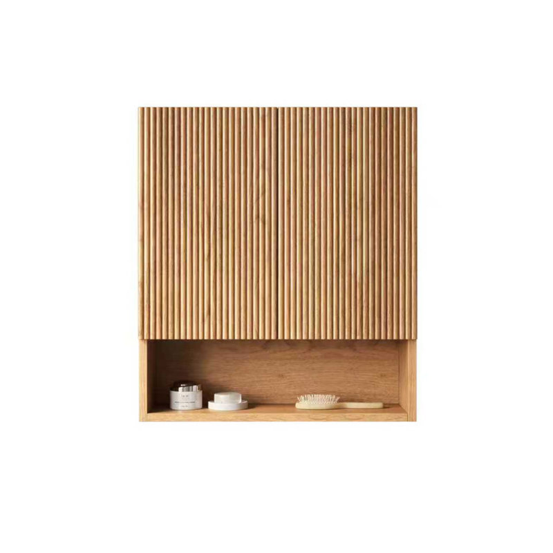 26" Wall-Mounted Striped Bathroom Cabinet, With Doors, Shelf And Open Storage Compartment Over The Toilet Storage Cabinet For Bathroom, Kitchen, Laundry Room, Natural Woodgrain Color