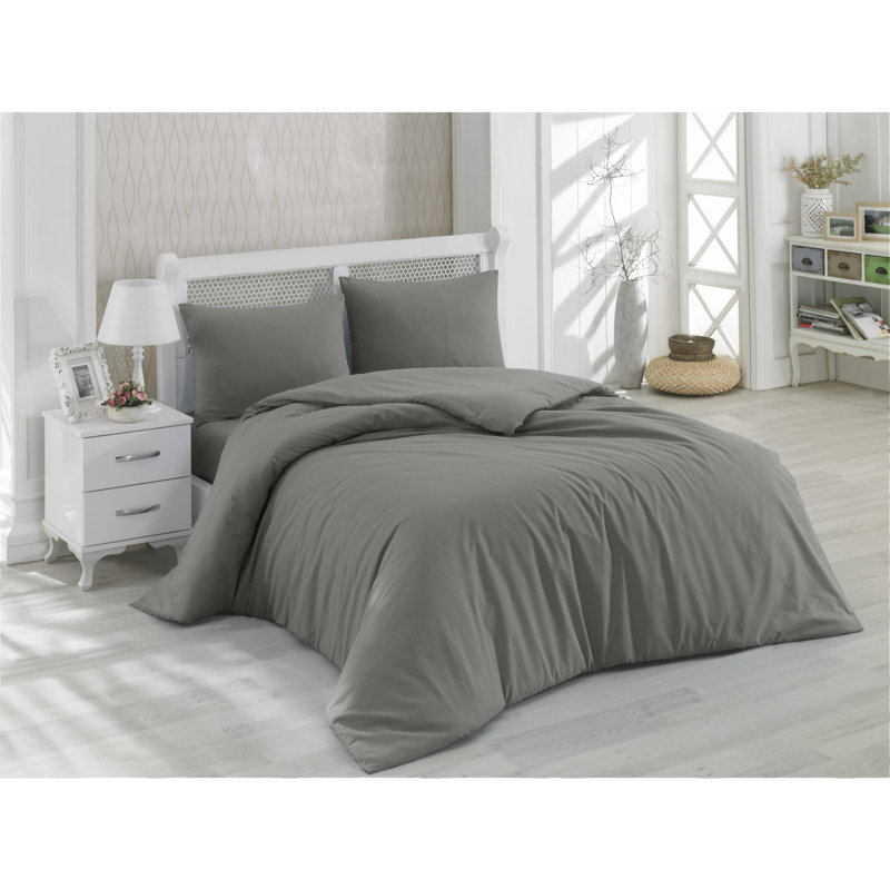 Hadfield Cotton Solid Colour Duvet Cover Set, Dark Grey, 200 x 220cm - 2 Pillowcases (60 x 80 cm)