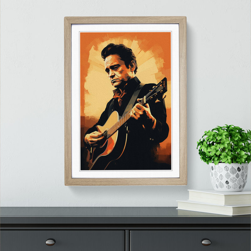 XYZ-FRM-V1223-3904 Johnny Cash Digital - Single Picture Frame Print on Wood, Oak Framed, 64cm H x 46cm W x 2cm D