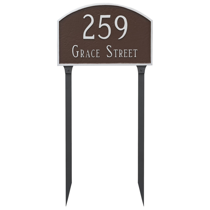 Prestige Arch Standard Two Line Address Sign Plaque with Lawn Stakes, Antique Bronze/Gold, Yes