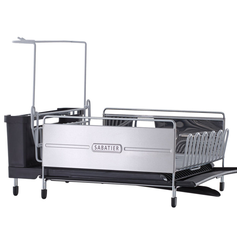 Sabatier Expandable Stainless Steel Dish Rack with Rust-Resistant Soft Coated Wires & Bi-Directional Spout