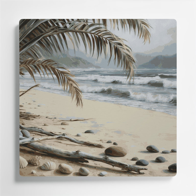 Hawaiian Beach Neutrals Grey Metal Wall Art, 16" H x 16" W
