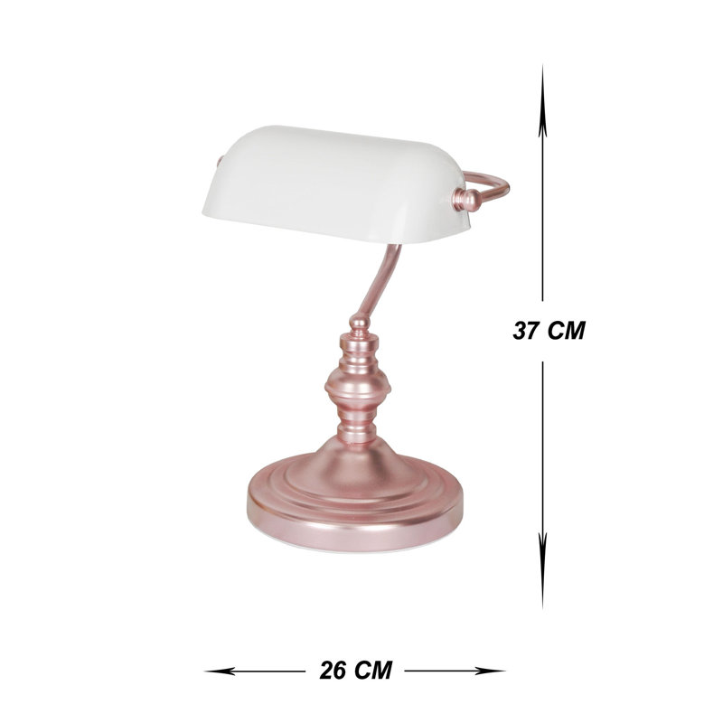 Lampe banquier en métal Tennyson, Or rose, Blanc