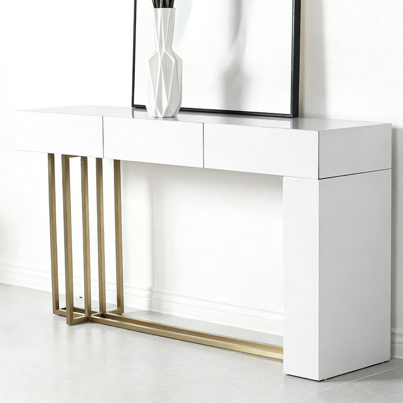 Console légère et luxueuse, H 33,5 po x l 59 po x P 15,7 po, Doré / Blanc