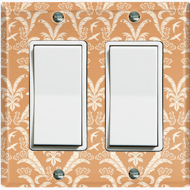 Couvercle de prise de plaque d'interrupteur de lumière à motif en métal (rouge plume damassé - double culbuteur), Brun clair