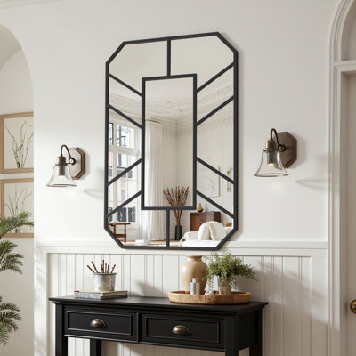 Miroir mural rectangulaire à angle droit, doré et noir, pour hall d'entrée, salon, chambre à coucher