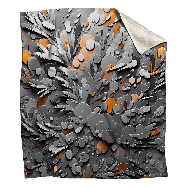 Couvertures abstraites grises et orange, L 50 po x H 60 po