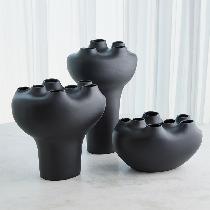 Geyser Handmade Earthenware Table Vase, Black