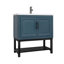 Meuble-lavabo 32 po avec lavabo en céramique blanc et robinet d'eau chaude et froide, armoire de salle de bain autoportante avec 2 portes de rangement et tablette ouverte en fer pour la salle de bain-115922433