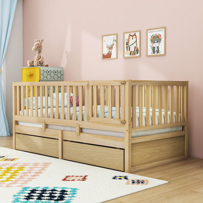 Wood Daybed With Fence Guardrails And Storage Drawers