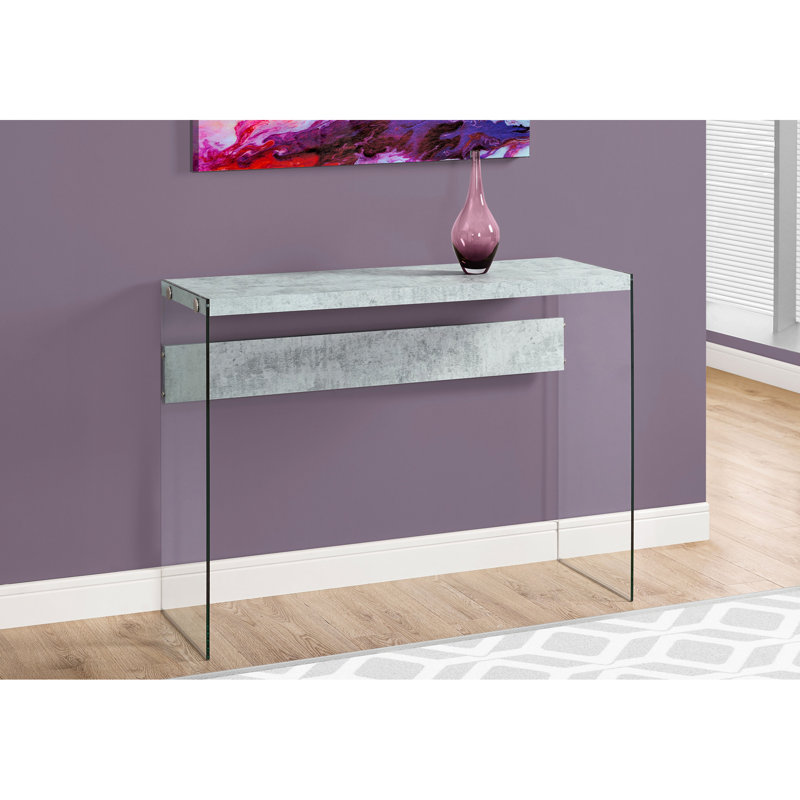 Table d'appoint moderne en gris avec surface en verre trempé et console en stratifié