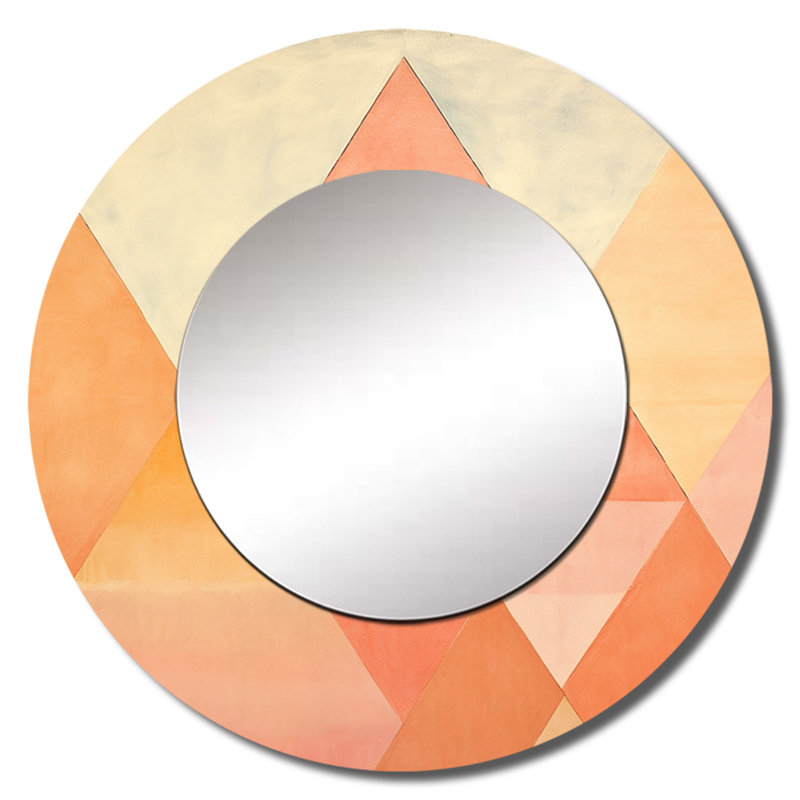 Samiur Peachy Pyramids Shapes - Abstract Shapes Unique Wall Mirror, Modern Round Mirror, Printed Metal Art, 29" x 29"