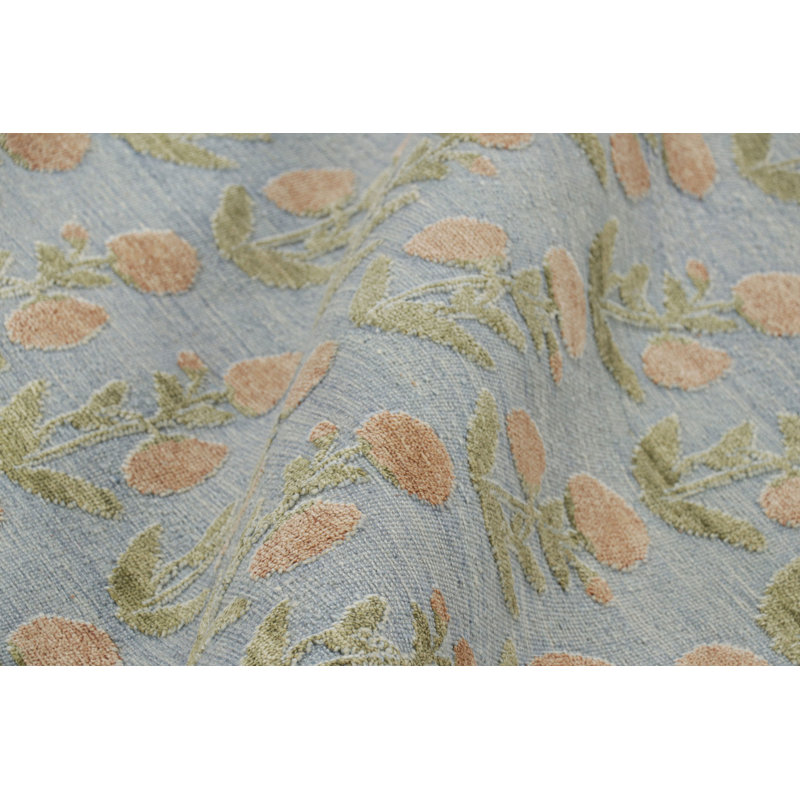 Rug & Kilim’S Block Print Rug Design With Brown And Green Floral Patterns, Rectangle 4' x 5'