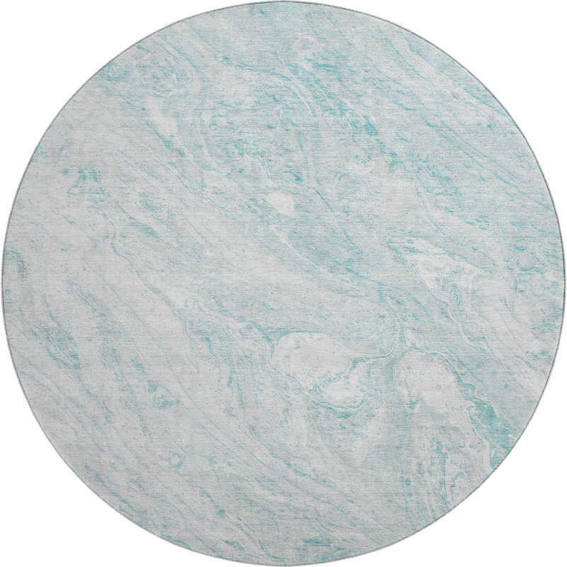 Premium Machine Washable Cerrito Teal Rug, Round 8'