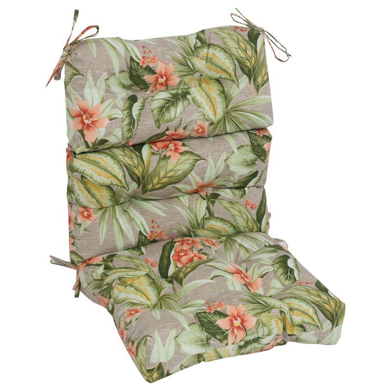 Outdoor Tufted Seat/Back Chair Cushion, 22" W x 21" D, Tan/Pink/Tahiti Sunrise Floral
