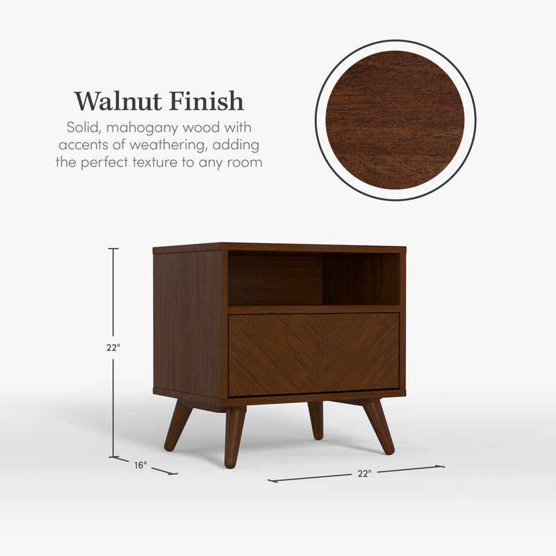 Aydelis 22'' W Solid Wood Nightstand, Walnut