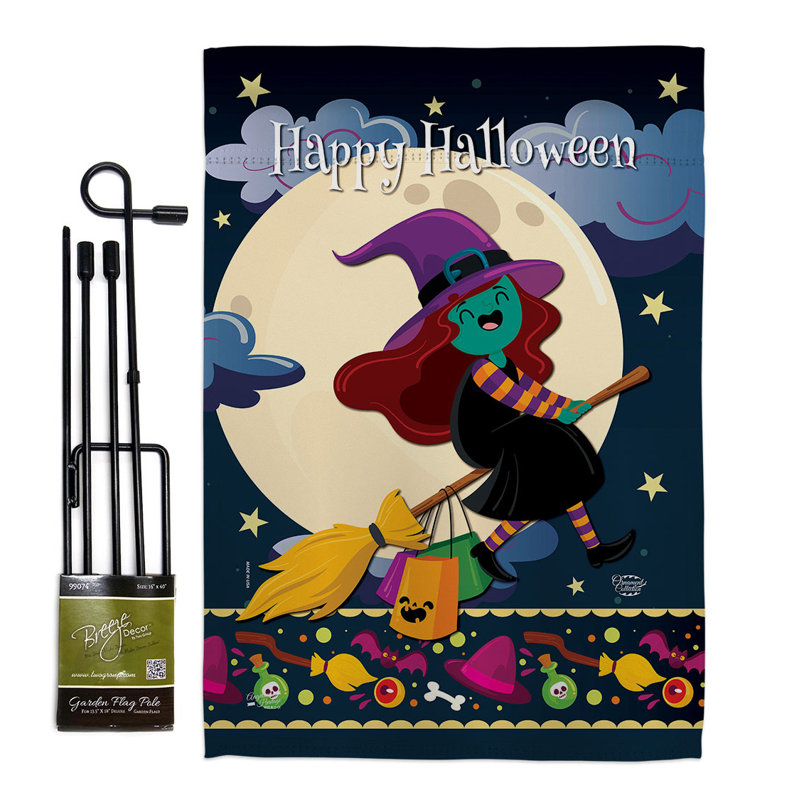 Ensemble de drapeaux en polyester 19 po x 13 po Happy Halloween Witch