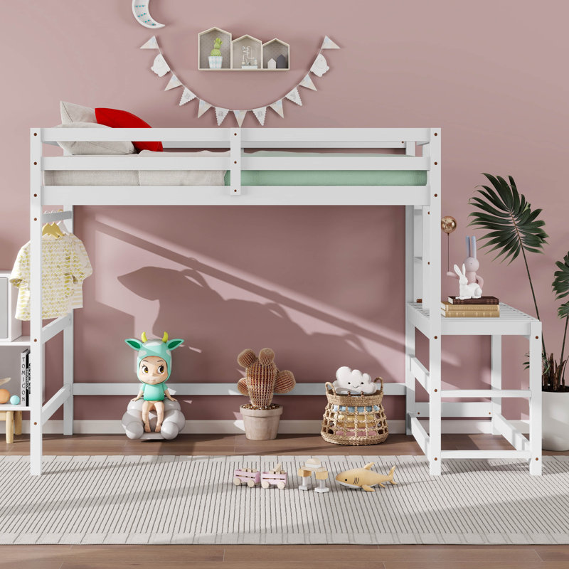 Lit mezzanine simple avec plate-forme échelle, Blanc