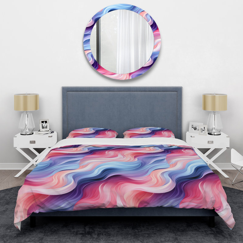 Ensemble de housse de couette à rayures violettes et bleues Mystic Aura, Housse de couette pour très grand lit et 2 très