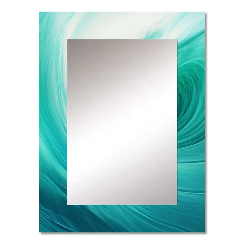 «Wondrous Wave Spiral» - miroir décoratif spirales abstraites, miroir mural turquoise, impression sur métal, 32 po x 24 po