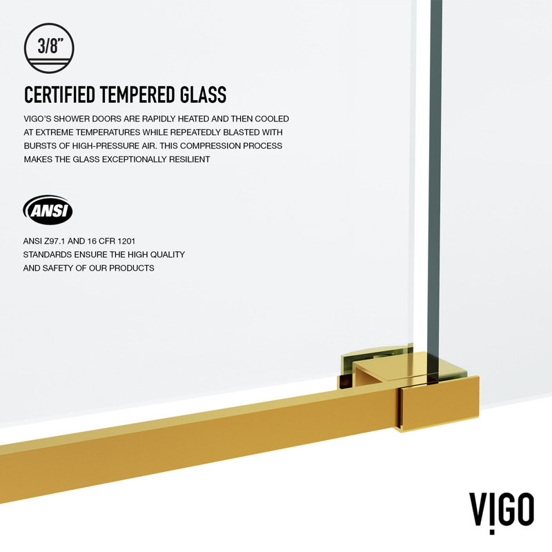 Elan 56-60" W x 76" H Sliding Frameless Shower Door with 3/8" Clear Glass, Matte Brushed Gold