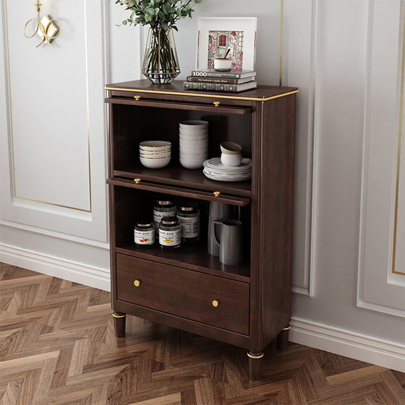 Armoire de rangement en bois de hêtre massif noyer foncé avec portes en verre cannelé