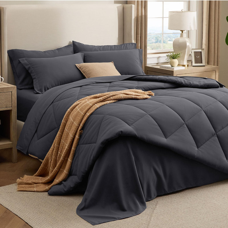 New Arrivals Bedsure Quilted Comforter Sets, Luxury Soft Bed in a Bag, King Comforter + 6 Additional Pieces, Dark Gray