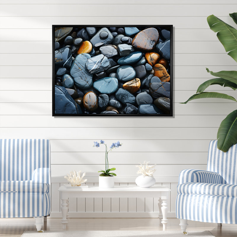 Motif de plage rocheuse II sur toile, Cadre flottant noir, H 16 po x l 32 po x P 1 po