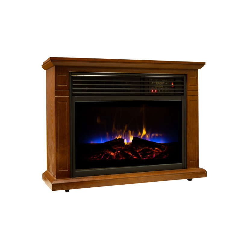 Vintage Oak Electric Mobile Fireplace with Tri-Color Flame