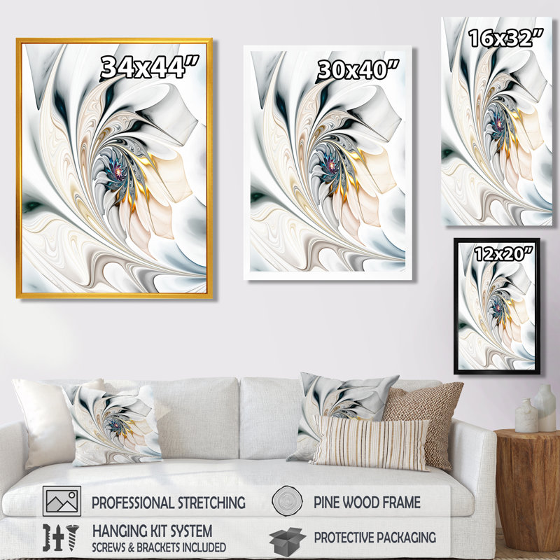 Vitrail blanc, art floral - art mural floral, 32" H x 24" W, Noir, Reproduction avec cadre flottant