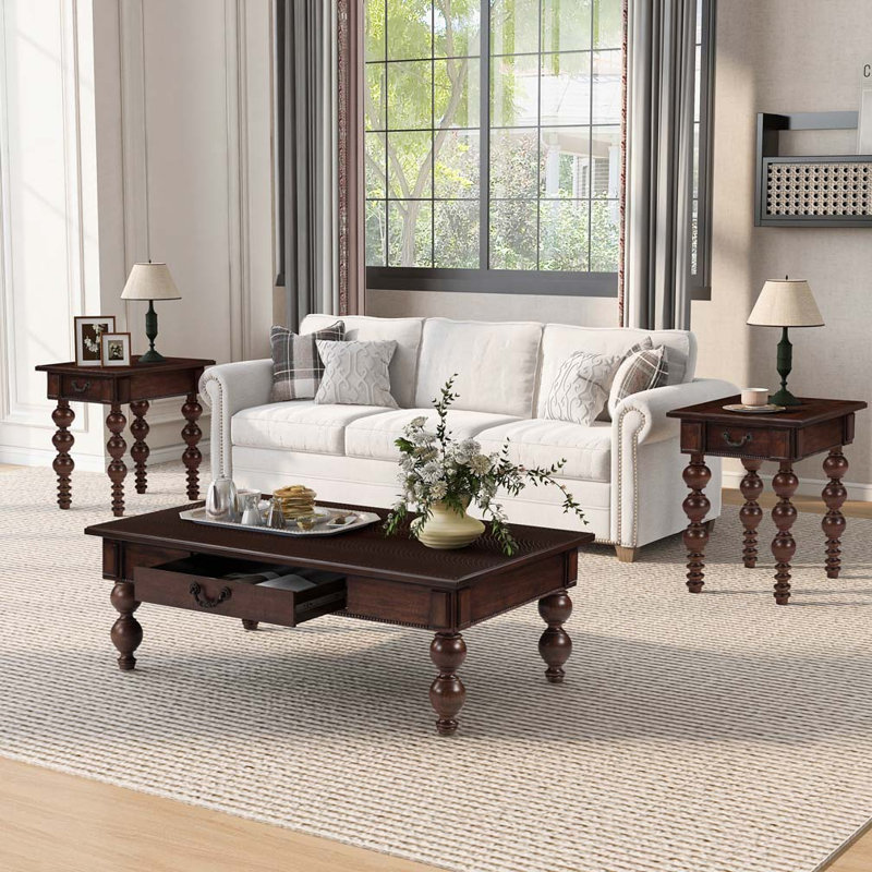 Table basse rectangulaire en bois avec tiroir de rangement, Espresso