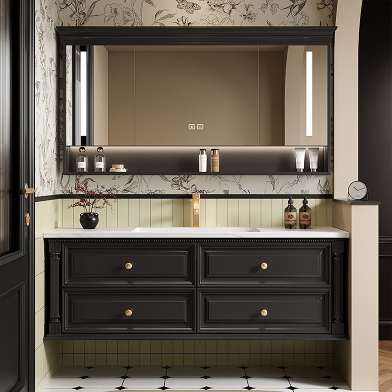 Armoire de salle de bain rétro américaine simple, 47", Noir