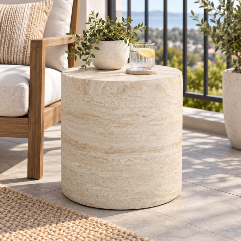 Table d'appoint ronde de patio de 16 pouces en béton léger
