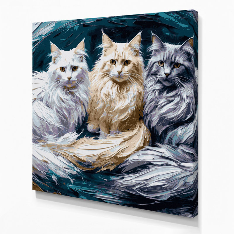 «Cats Cymric Gray», art mural sur toile, H 16 po x l 16 po