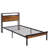 Twin Metal Platform Bed With Wooden Headboard & , Port, Led Lighting, Remote Control Availability, No Box Spring Required, Copious Under Storage Facility, Easy Assembly Mode, Modern Style
