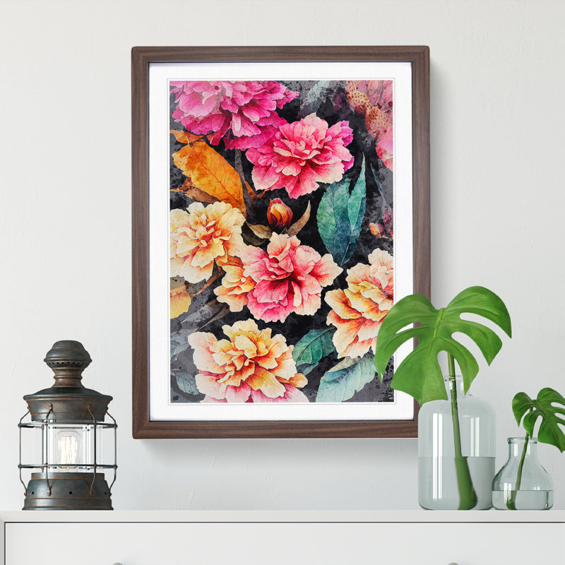 XV1022-5117X Flowers No.3 - Single Picture Frame Painting, Walnut, 64cm H x 46cm W x 2cm D