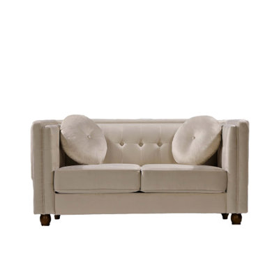 Compact Chesterfield Loveseat with Crushed Velvet Upholstery