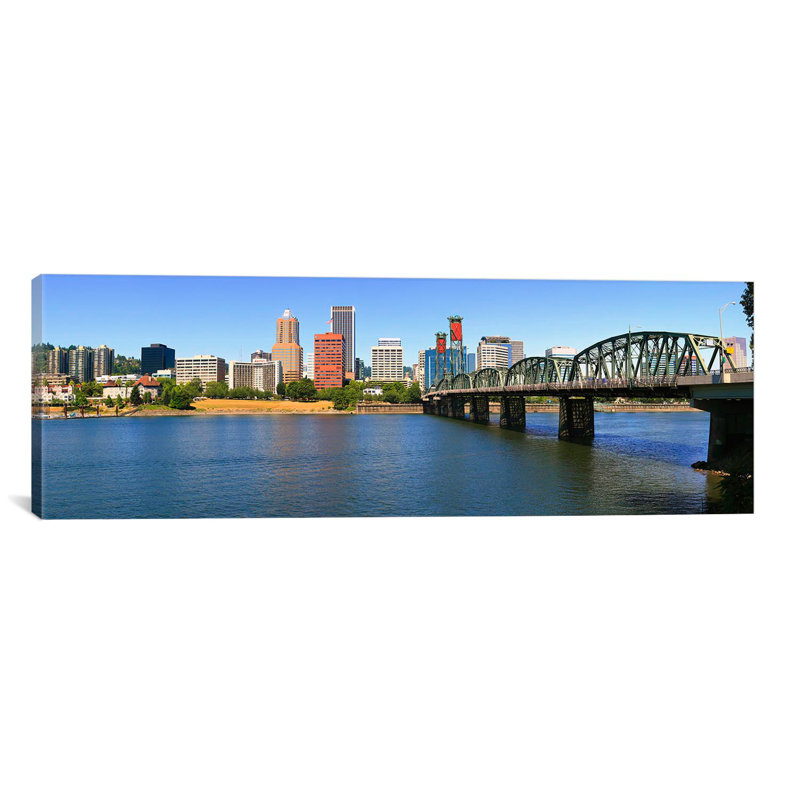 «Hawthorne Bridge, Willamette River, Portland, Multnomah County, Oregon», reproduction de photo sur toile, Toile tendue