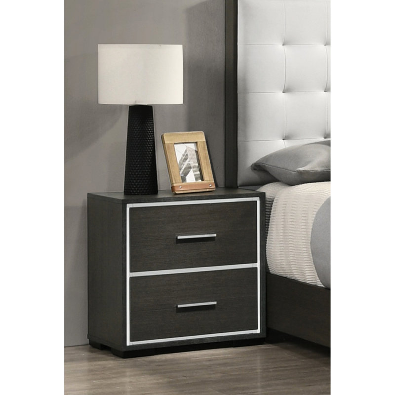 Contemporary Bedroom 2 Nightstand, Gray Rustic Style, Wood Construction Elegant Nightstand With 2 Drawers, Accents,