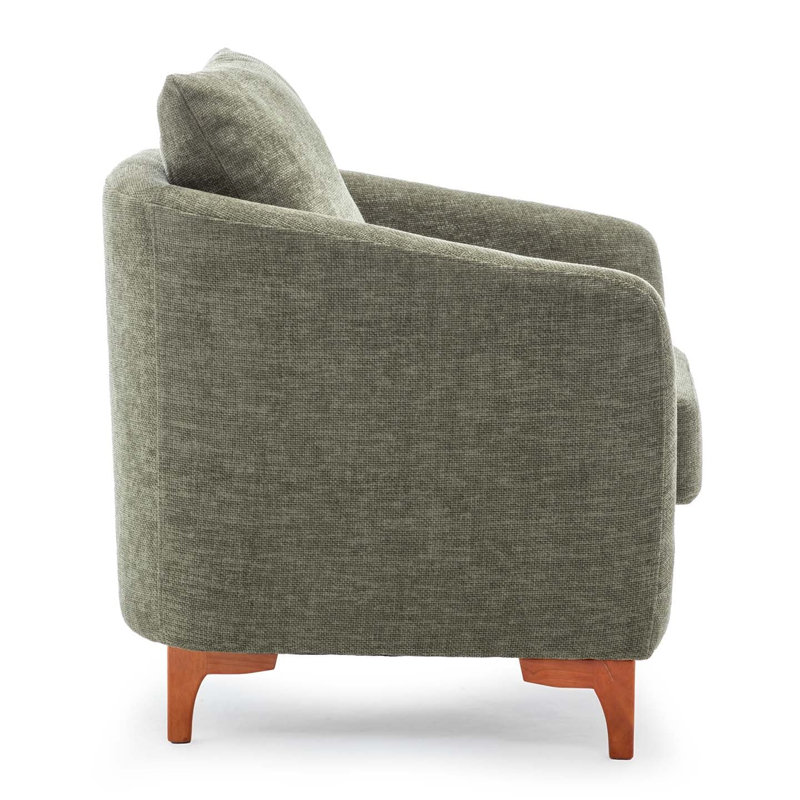 Upholstered Barrel Chair With Footstool, Sage Green Chenille