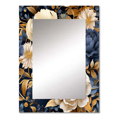 Carlock Blue And Beige Peonies Boho Pattern - Floral Decorative Wall Mirror, Floral Mirror, Printed Metal Art