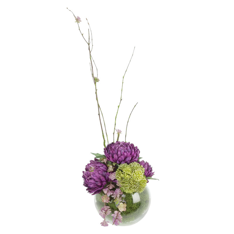 Sedum, Moss and Mum Arranged in a Glass Vase